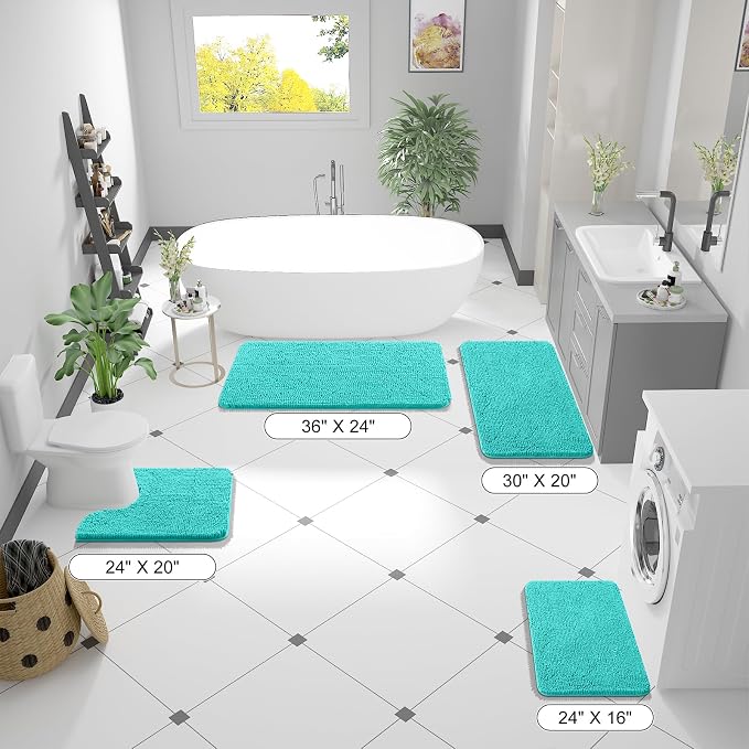 OLANLY Bathroom Runner Rugs 59x20, Extra Soft Absorbent Chenille Bath Rugs | Teal, Quick-Drying Rubber Backing, Machine Washable Long Bath Mat for Bathroom Floor, Tub and Shower, Home Decor Accessories