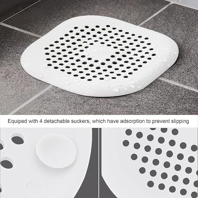 2 Pieces Shower Drain Hair Catcher Bathtub Stopper Home Drain Protectors Drain Cover with Sucker Water Trap Sink Cover for Bathroom Bathtub and Kitchen (White,White)