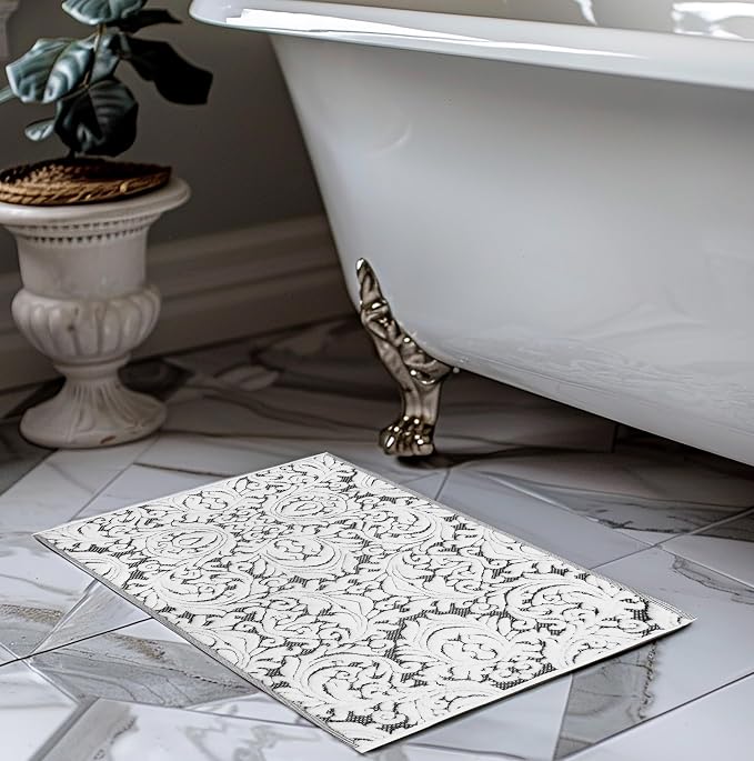 COTTON CRAFT Bath Tub Mat - 1 Pack Sculpted Jacquard Bathroom Mat - Black | Heavyweight 1100 GSM Damask Terry Jacquard Absorbent Luxurious Step Out Floor Mat - Shower Mat -Not a Bath Rug - 21x34
