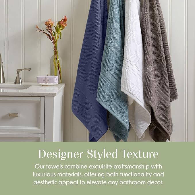 100% Cotton Bath Towel Set | 4-Pack | Textured | Indigo | Luxury Geometric Design | Absorbent & Quick-Dry Bathroom Towels | Textured and Durable Cotton Towels for Bathroom | OEKO-TEX