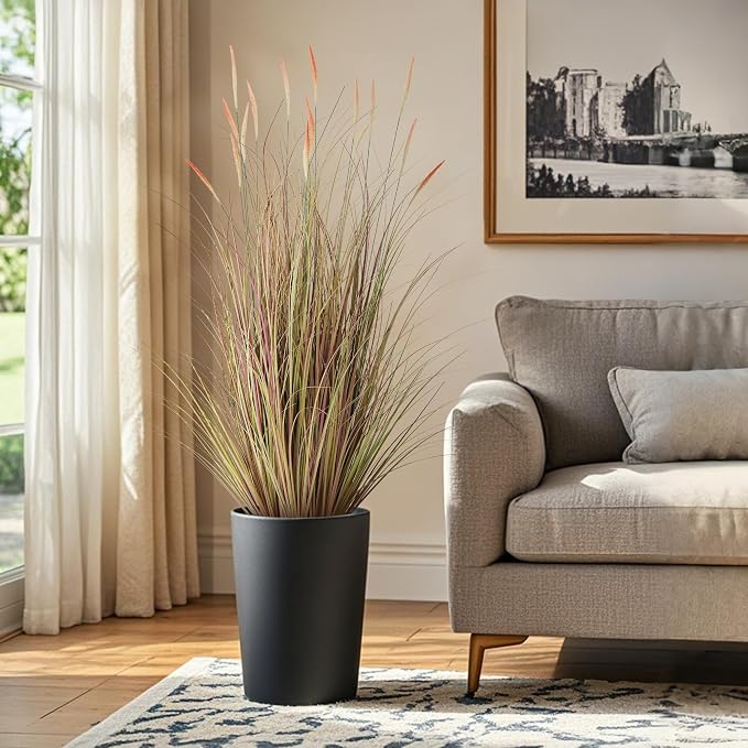 4ft 2-Pack Artificial Cattail Reed Grass, 47.2’’ Fake Indoor Outdoor Plants | Artificial Onion Grass Floor Plant, Home Office Wedding Decorative Potted Plants, Housewarming Gift, Pink