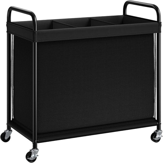 ELYKEN Laundry Hamper 3 Section, 120L Rolling Laundry Sorter with Wheels | Removable Washable Liner Bags, Sturdy Steel Frame and Metal Handle, 3 Compartment Clothes Organizer for Laundry Sorting
