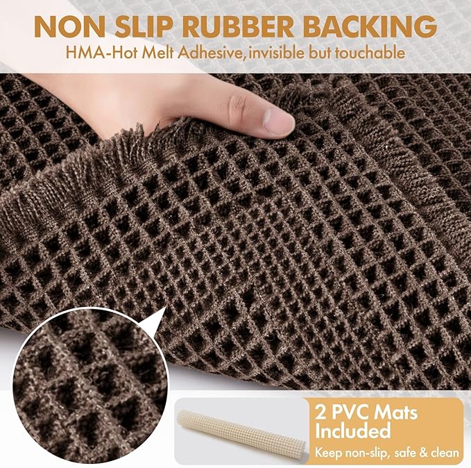MIULEE Set of 2 Waffle Bathroom Rugs Chocolate Boho Bath Mat 17x24+18x30 in | Looped Design, Super Absorbent, Non Slip, Washable, Ultra Soft, Rubber Backed, Bathroom Mats for Floor Tub Shower