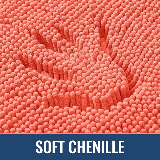 Arotive Bathroom Rugs 24x16, Soft Absorbent Shaggy Chenille Bath Rugs | Coral, Machine Washable Rubber Backing Bath Mats for Bathroom Floor Tub and Shower Home Decor Accessories