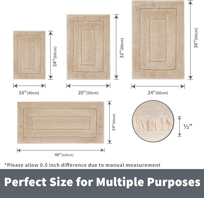 GRANNY SAYS Khaki Bathroom Runner Rug 24" x 48", Soft Microfiber Bath Mat | Non-Slip long rug with TPR Backing, Absorbent, Machine Washable Extra Large Bath Rugs for Double Vanity, Shower, Tub