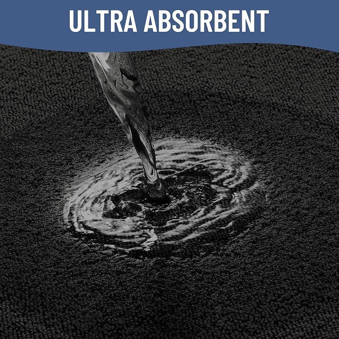 Smiry Memory Foam Bath Mat 44x24, Extra Soft Absorbent Bathroom Rugs | Black Quick Dry, Machine Washable Bath Mats for Bathroom, Shower, Tub and Home Decor Accessories