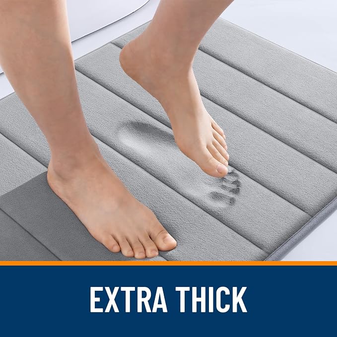 OLANLY Memory Foam Large Bath Mat 70x46, Super Soft Absorbent Bathroom Rugs | Grey, Quick Dry Bath Rug, Machine Washable Shower Floor Mats, Bathmat Carpet for Bathroom Floor, Tub and Shower
