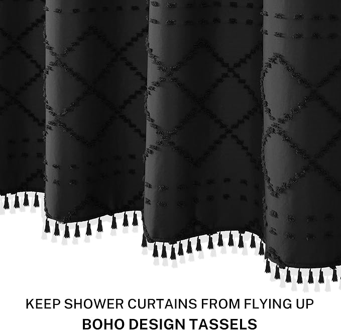 Siiluminisoy Black Shower Curtain Boho Fabric Shower Curtain Black Tufted Texture Striped Modern Farmhouse Shower Curtains for Bathroom, 72 x 72