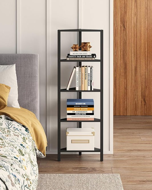 TUTOTAK Corner Shelf, 5-Tier Corner Bookshelf for Small Space | Narrow Display Corner Shelf Stand with Storage Rack, for Living Room, Bedroom, Black BS05BK005