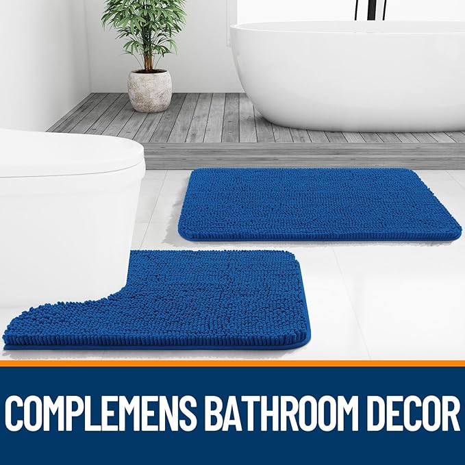 OLANLY Small Bathroom Rugs 24x16, Soft Absorbent Chenille Bath Rugs, Rubber Backing Quick Dry, Machine Washable Bath Mats for Bathroom Floor, Tub and Shower, Home Decor Accessories, Deep Navy Blue | Deep Navy Blue, Quick-Drying Rubber Backing, Washable...
