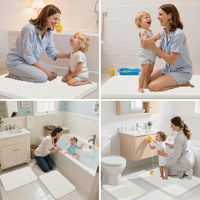 Arotive Bathroom Rugs 47x17, Soft Absorbent Shaggy Chenille Bath Rugs | Ivory, Machine Washable Rubber Backing Bath Mats for Bathroom Floor Tub and Shower Home Decor Accessories