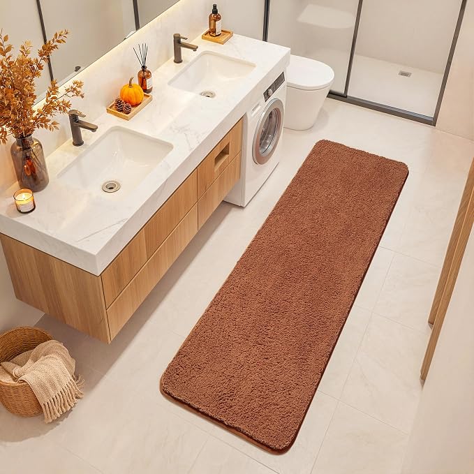 MIULEE Fall Burnt Orange Bathroom Runner Rug Soft Microfiber Bath Mat 24*70 | Absorbent, Non Slip, Quick Dry, Fluffy Bath Rugs for Bathroom Floor Tub Showers, Machine Washable
