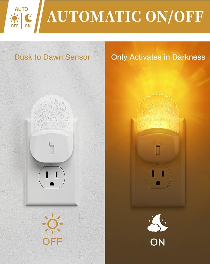 Night Lights Plug Into Wall [2 Pack],Amber Night Light 1800K | Dusk to Dawn Sensor,Adjustable Brightness LED Night Light,for Bathroom Hallway Stairway Bedroom Nursery Room