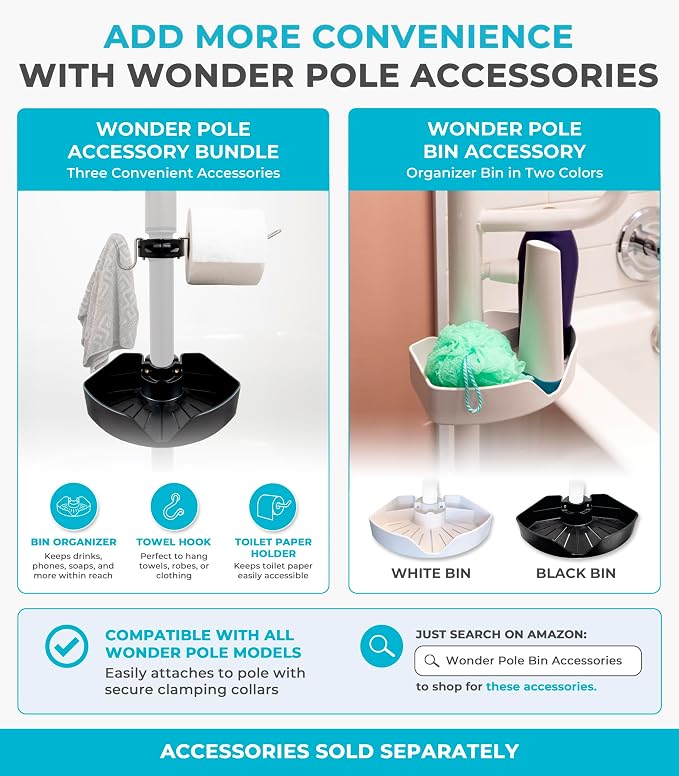 Stander Double Handle Non-Rotating Floor to Ceiling Grab Bar, No-Drill Tension Mounted Transfer Pole for Seniors, Bath Safety & Bedside Assist Rail for Home Standing Support & Fall Prevention, Black