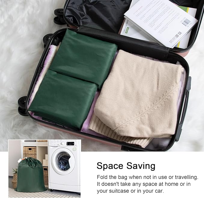 Extra Heavy-Duty Laundry Bag with Handles, Green, 21x24” | Medium Size, Name ID Tag, Machine Washable, Reinforced Handles, Drawstring Closure, For College Dorm Travel