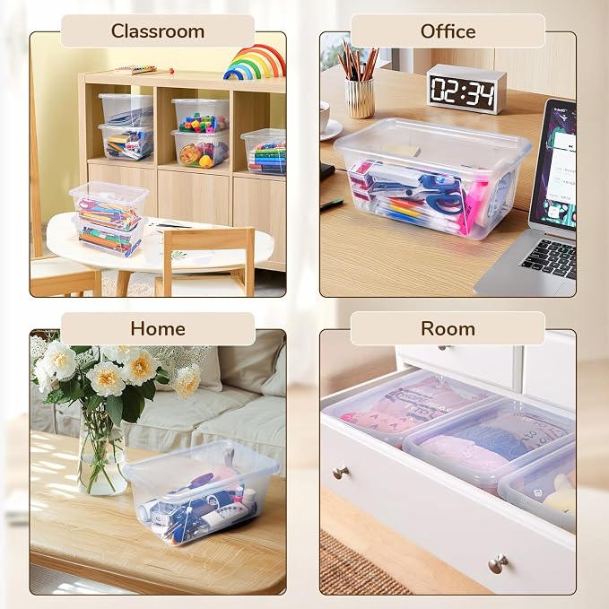 GAMENOTE 6 Quart Storage Bins with Lids, Plastic Latching Box for Classroom & Kids Toy Storage,Stackable Shoe Box Size Containers for STEM Morning Tubs, Crafts & Building Blocks (12, Clear) | Stackable 6-quart bins with lids organize classroom supplies...