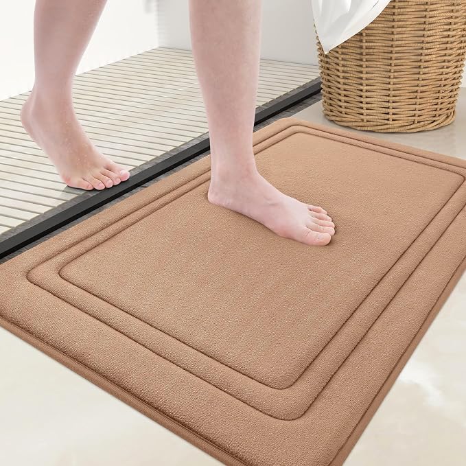 Grandaily Memory Foam Bath Mat Rug 30x20, Ultra Soft, Non-Slip and Absorbent Bathroom Rugs, Machine Wash Dry, Comfortable Bath Carpet for Bathroom Floor, Tub and Shower, Dark Beige
