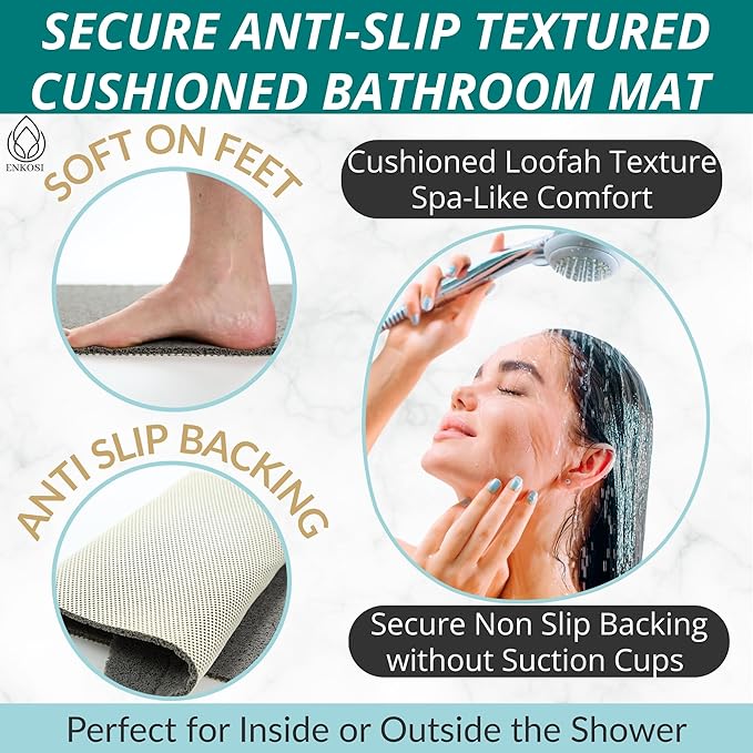 Anti Slip Shower Mat - Non Slip Shower Mats for Inside Shower - Large 47x24 Loofah Shower Floor Mat Non Slip - Bath Mat for Shower - Secure Mat Without Suction Cups (47x24 Gray)