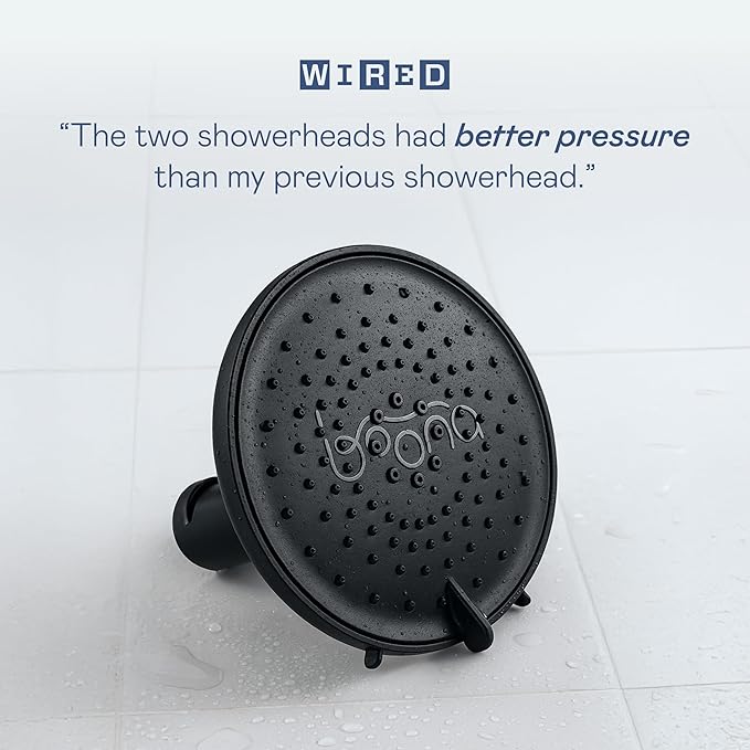 BOONA Tandem Shower as seen on Shark Tank | Dual Shower Head for Couples | Midnight Black, One Showerhead