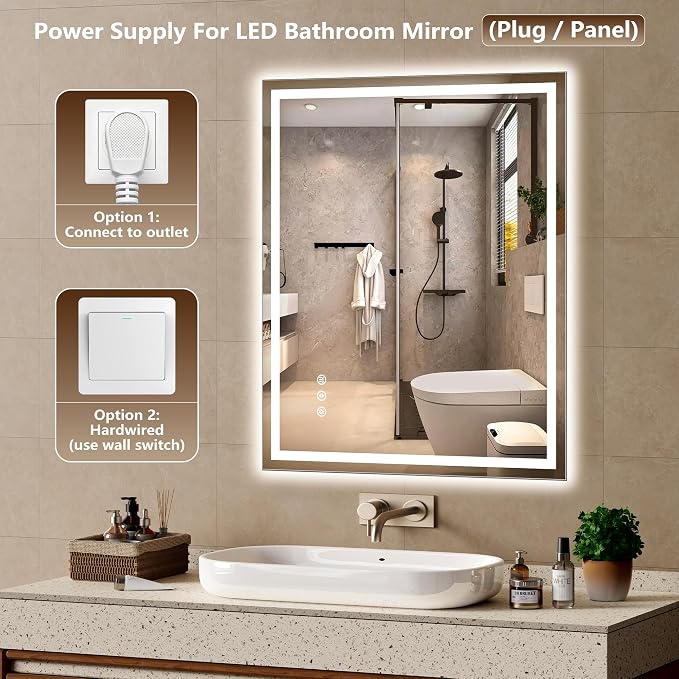 40x30 Inch LED Lighted Bathroom Mirror - Anti-Fog Vanity Mirror with Dimmable Front & Backlit, 3 Color Temp, Smart Memory - Shatterproof HD Glass, IP54 Waterproof Wall Mounted for Makeup Shaving