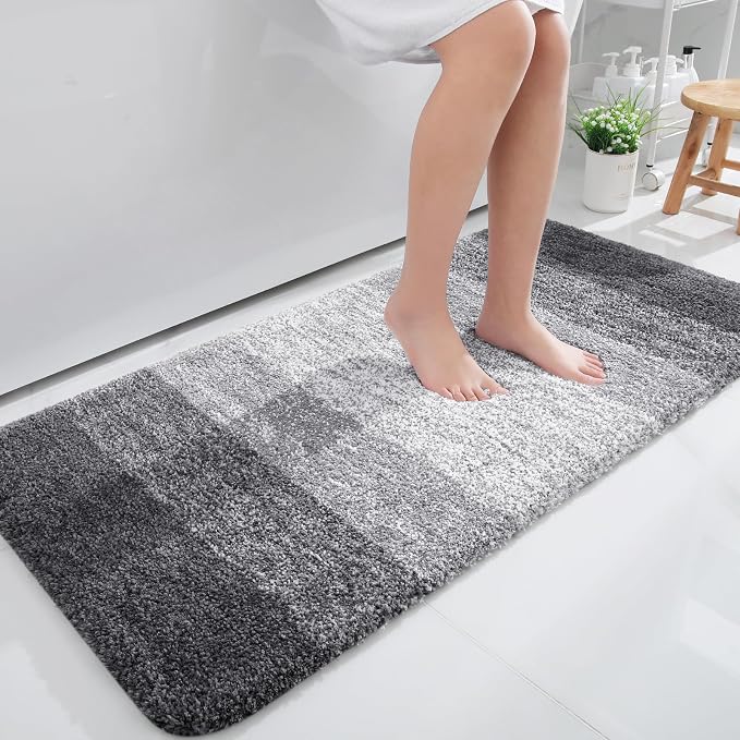 OLANLY Bathroom Runner Rug 45x27, Extra Soft Absorbent Microfiber Bath Rugs | Grey, Non-Slip Quick-Drying Rubber Backing, Machine Washable Long Bath Mat for Floor, Tub and Shower, Home Decor Accessories