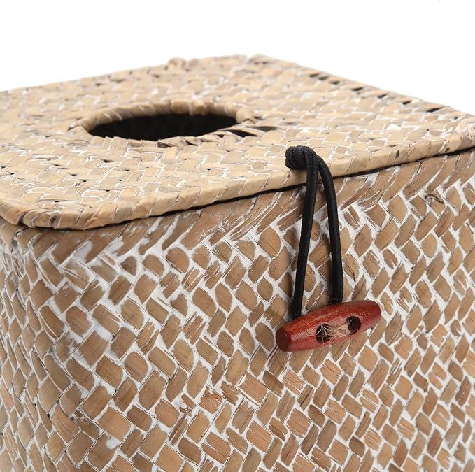 Seagrass Square Tissue Box Cover Woven Napkin Holder Decorative for Bathroom Farmhouse (Whitewash, 5.5 x 5.5 x 5.5 Inch)