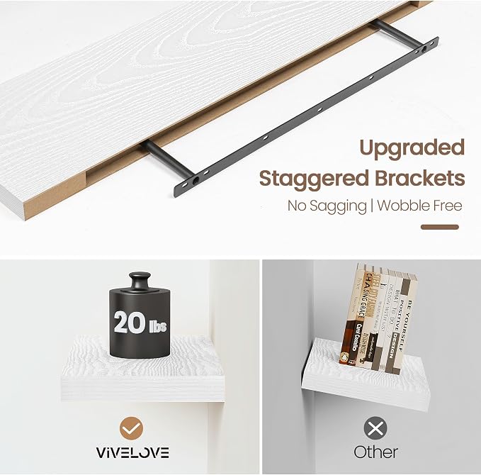 Vivelove 16 X 9 Floating Shelves,Wall Shelves with Invisible Brackets, 1.5” Thick Floating Shelves for Bathroom, Bedroom, Living Room, Kitchen, Office, Modern Home Decor,Set of 2, White