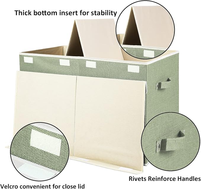 Large Toy Box Chest Storage with Lid, Collapsible Kids Toy Storage Box Bin | Toy Chest with Rivets Handles for Kids, Boys, Girls, Nursery, Playroom, Living Room, Bedroom, 25"x 13" x 16" (Linen Green)