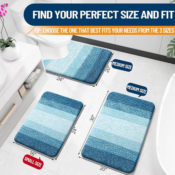 OLANLY Bathroom Runner Rug 45x27, Extra Soft Absorbent Microfiber Bath Rugs | Peacock Blue, Non-Slip Quick-Drying Rubber Backing, Washable Long Bath Mat for Floor, Tub and Shower, Home Decor