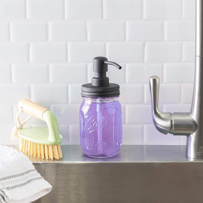 Mason Jar Soap Dispenser - Black - with 16 Ounce Ball Mason Jar - Made from Rust Proof Stainless Steel - Two Pack