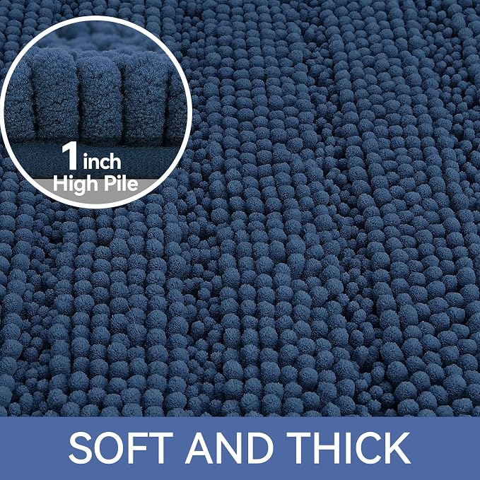 Bcoimo Bath Rug Mat,Chenille Extra Soft Navy Long Bathroom Runner Floor Rug | Non Slip with Rubber Backing Bathroom Floor Mat;High Absorbent And Quick Drying 44x24 Microfiber mats; Machine Washable Mats