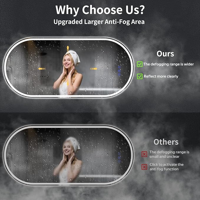 Oval LED Bathroom Mirror, 34"x 76" Led Full Length Mirror | Frameless Large LED Mirror with Front Light & Backlit, Anti-Fog, Dimmable Wall Mounted Lighted Mirror, Smart Bathroom Mirror
