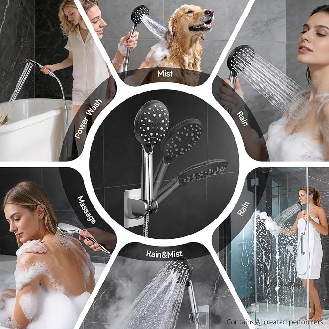 Veken 11.8" High Pressure Shower Head with Handheld, Metal Core Fittings | Handheld Shower Heads with Multi Spray Modes, Rainfall Combo, Detachable Dual Shower, Bathroom Decor, Durable, Chrome Silver