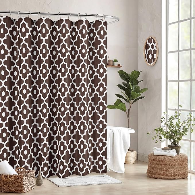 Biscaynebay Textured Fabric Shower Curtains for Bathroom 72" X 72", Brown Morocco Pearl Printed Modern Hotel Luxury Quality Cloth Bath Curtain Machine Washable