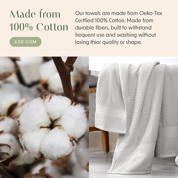 4 Pack 100% Cotton Bath Towels | Grey Towels | Oeko‑TEX Standard 100 | Soft & Absorbent, Quick‑Dry | Trinity Collection - Quiet Grey