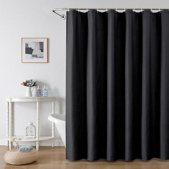 Black Shower Curtain for Bathroom 78 Inches Long, 3D Embossed Textured Fabric Farmhouse Shower Curtain Soft Cloth, Water Repellent, Machine Washable, Hotel Style, 72" W x 78" L, Black