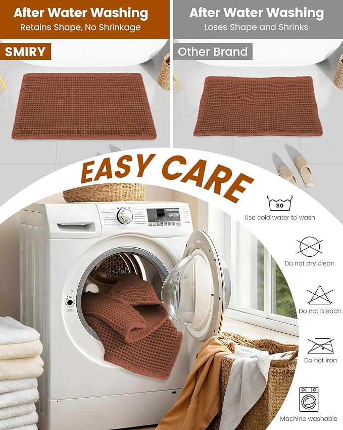 Smiry Waffle Bath Mat 30X18, Extra Soft Absorbent Bathroom Rugs, Orange | Non Slip Machine Washable Quick Dry Bath Rugs for Bathroom Floor, Tub, Shower, Home Decor Accessories