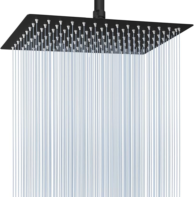 Voolan Extra Large Rain Shower Head - High Flow Square Rainfall Showerhead - Waterfall Full Body Coverage - Universal Ceiling or Wall Mount (16 * 12 Inch Rectangle, Matte Black)