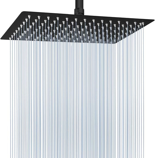 Voolan Extra Large Rain Shower Head - High Flow Square Rainfall Showerhead - Waterfall Full Body Coverage - Universal Ceiling or Wall Mount (16 * 12 Inch Rectangle, Matte Black)