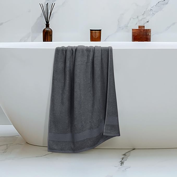 4 Pack Bath Towel Set 27x54, 100% Ring Spun Cotton, Ultra Soft Highly Absorbent Machine Washable Hotel Spa Quality Bath Towels for Bathroom, 4 Bath Towels - Grey