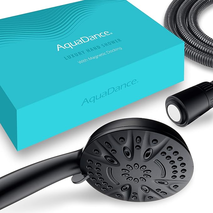 AquaDance New Magnetic Docking 8-setting High Pressure Handheld Shower Head | Space-age Magnetic Guidance Bracket System, Giant 5-inch Face, Extra-long 72-inch Stainless Steel Hose - Black