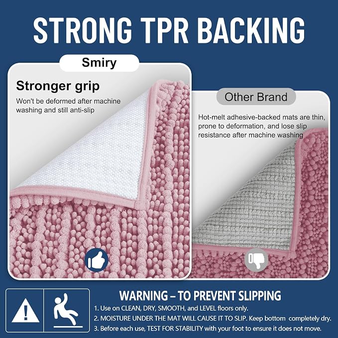 Smiry Bathroom Rugs 48X32, Extra Soft Rubber Backing Chenille Bath Mats | Dusty Rose Machine Washable Non Slip Quick Dry Bath Mats for Bathroom Floor, Tub, Shower, Home Decor Accessories