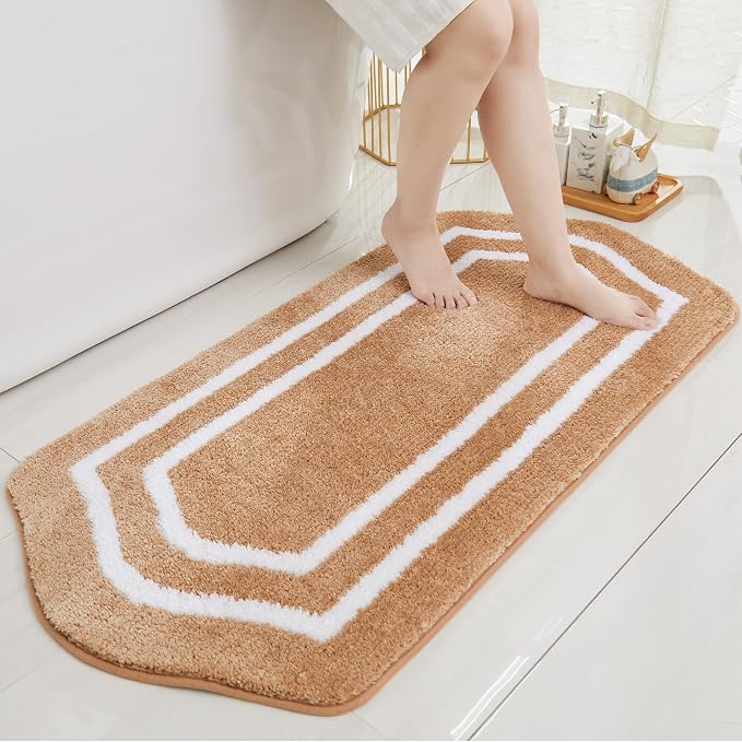 COSY HOMEER Non-Slip Bath Mat Extra Thick Absorbent Plush Washable | 24"x48" White/Beige Non-Slip Extra Thick Plush Absorbent Machine Washable Bath Mat Bathroom Rug Floor Tub Shower