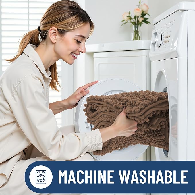 Smiry Bathroom Rugs 59X24, Extra Soft Rubber Backing Chenille Bath Mats | Mocha Machine Washable Non Slip Quick Dry Bath Mats for Bathroom Floor, Tub, Shower, Home Decor Accessories