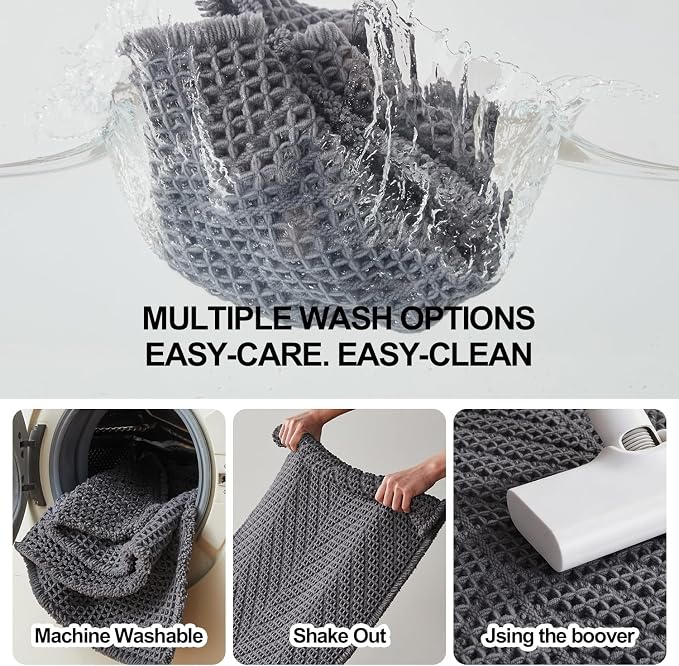 Sunfly Bathroom Runner Rug,Extra Soft Absorbent Waffle Bath Mat Quick Dry & Washable, Grey Boho Runner for Shower Floor Decor 24"x60" Grey