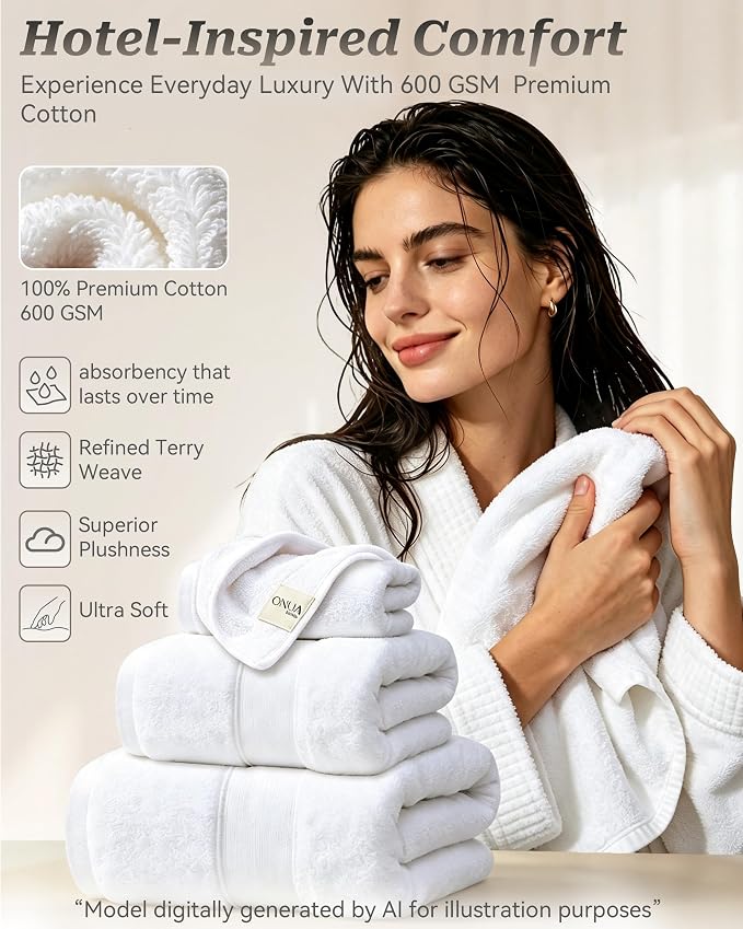 3 Packs Luxury Bath Towels Set, Ultra Soft Skin Bath Towel, Premium Hotel Bathroom Towels, Absorbent Quick Drying & Low Lint for Bathroom Spa Gym & Home Use，White Set of 3