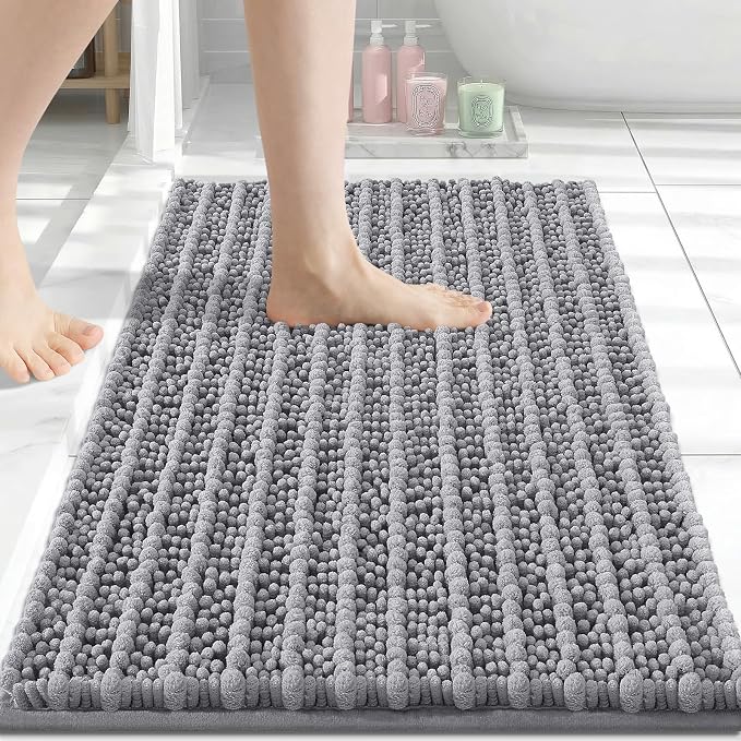 Arotive Bathroom Rugs Mat 30x17, Soft Absorbent Chenille Shaggy Bath Mat | Grey, Machine Wash Dry, Bath Rugs for Bathroom Floor, Tub and Shower, Home Decor Accessories