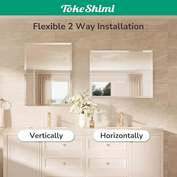 48x30 Frameless Bathroom Mirror Rectangle, Tempered Beveled Mirror for Bathroom Vanity with 1" Beveled Edge, Shatterproof Modern Wall Mirrored for Living Room, Entryway, Restroom