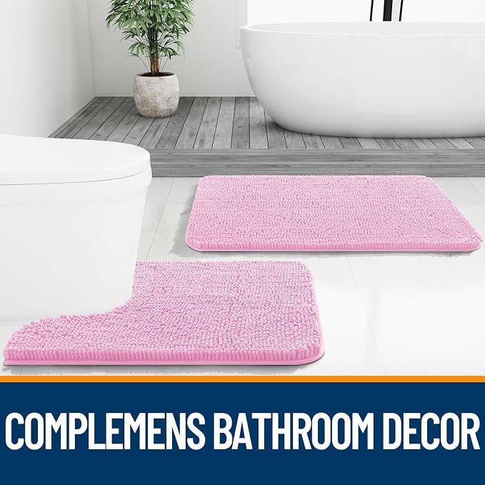 OLANLY Bathroom Rugs 30x20, Extra Soft Absorbent Chenille Bath Rugs | Pink, Quick-Drying Rubber Backing, Machine Washable Bath Mat for Bathroom Floor, Tub and Shower, Home Decor Accessories