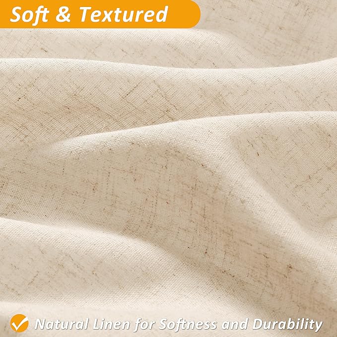 Linen Shower Curtain 72 Inches for Bathroom Ivory Double Layer | 6ft, Curtains with Hook, Snap in Liner, Water Repellent, Boho Farmhouse, Modern Bath Decor, 1 Panel, 72x72